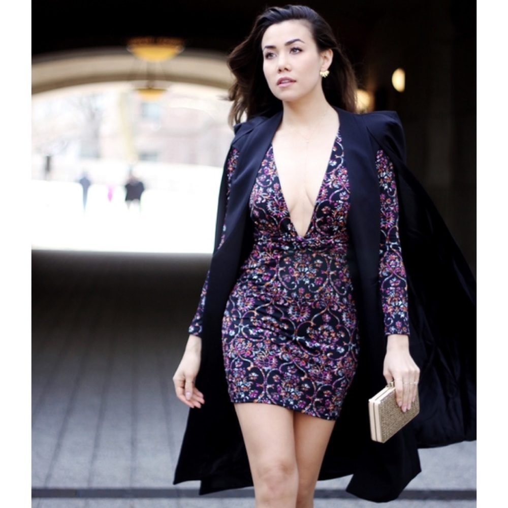 FREE PEOPLE Printed Plunge Deep V Mini Dress